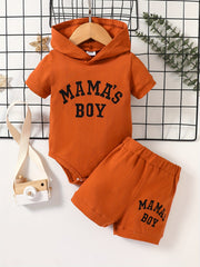 2pcs Baby Boys Mama's Boy Hooded Onesie & Shorts Set