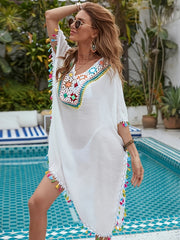 Crochet Hollow Out V Neck Kaftan Loose Boho Cover Up