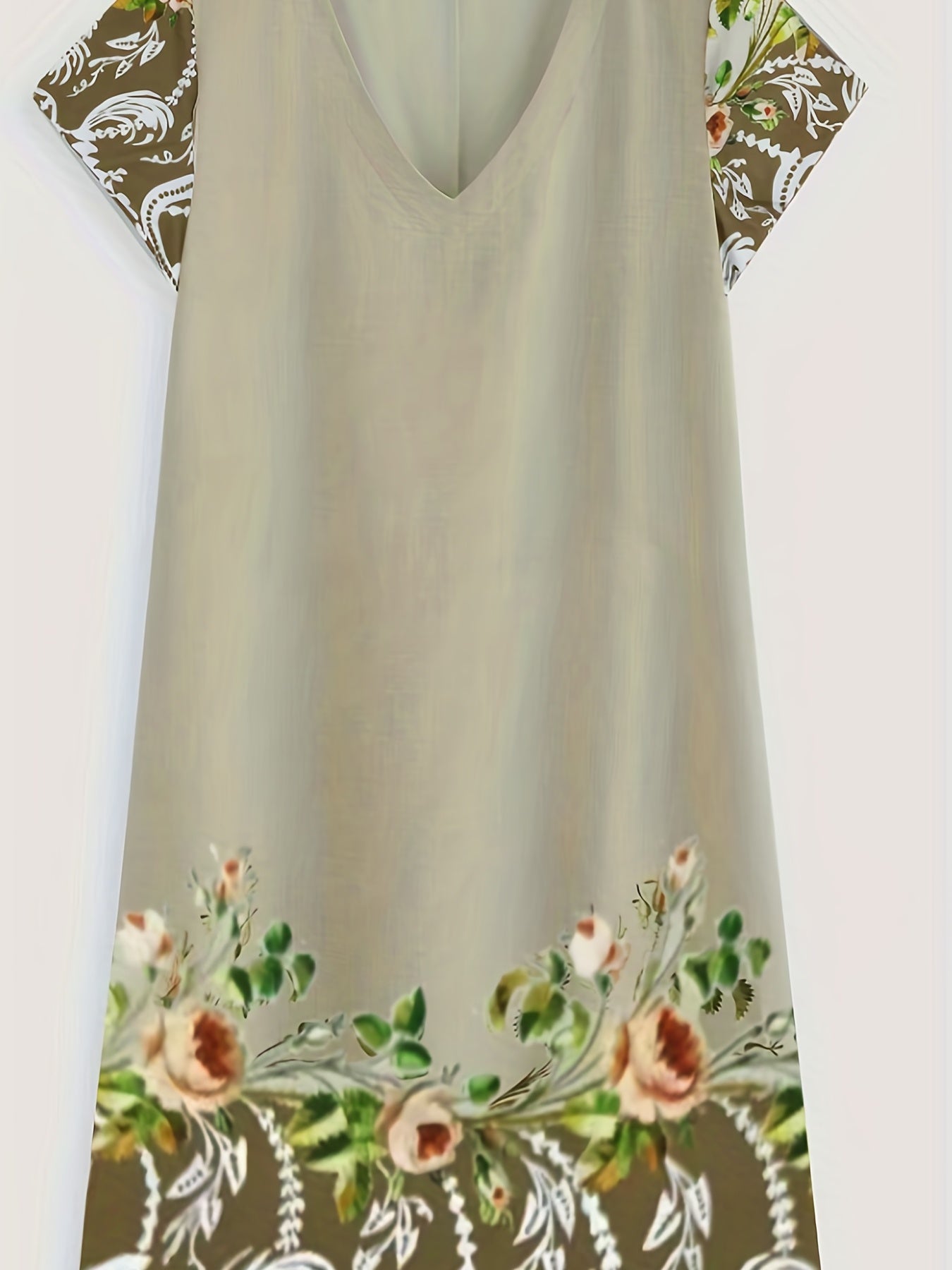 Plus Size Floral Print Cap Sleeve V Neck Stretch Dress