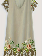 Plus Size Floral Print Cap Sleeve V Neck Stretch Dress
