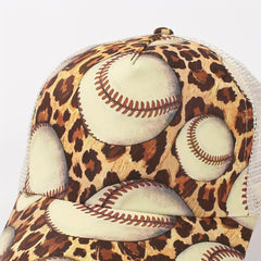 Khaki Ponytail Trucker Hat Leopard Print Baseball Cap