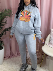 Women's Plus Sun & Daisy Print Hoodie & Sweatpants Outfits Set