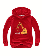 Kids Excavator Graphic Hoodie Cotton Hooded Sweatshirt