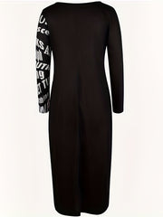 Pop Art Print Maxi Dress Long Sleeve Round Neck Plus Size Casual Dress