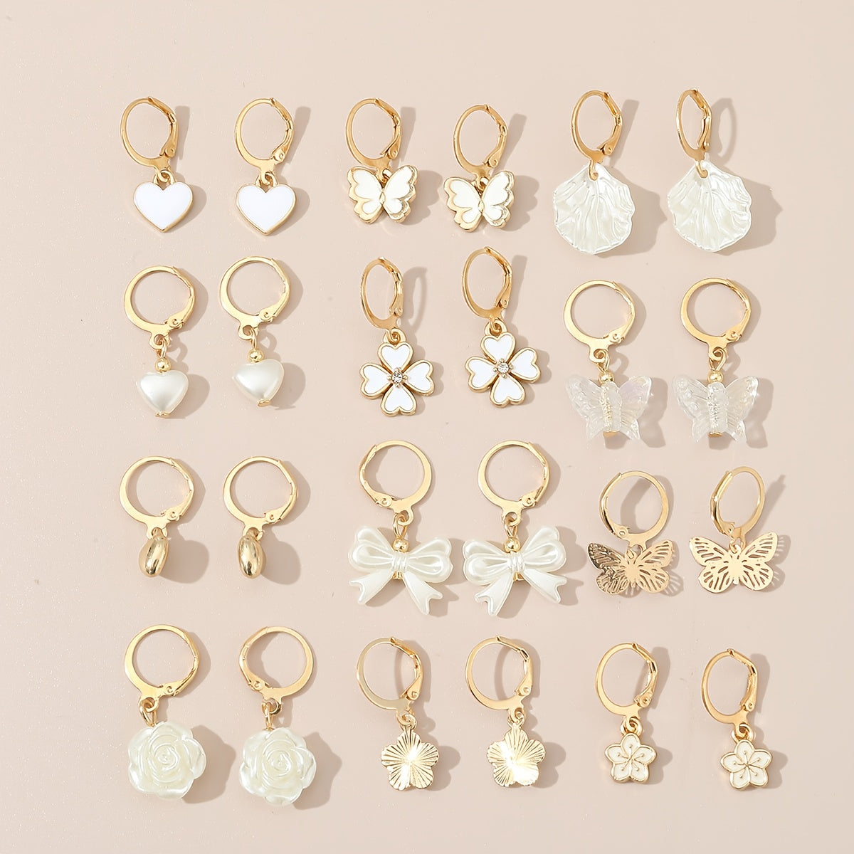 12pairs Funky Pearl Bow Flower Heart Earrings for Men Women