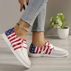 Star & Flag Pattern Canvas Lace Up Sneakers
