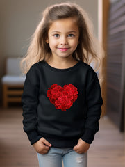 Girls Heart Pattern Crew Neck Sweatshirt For Spring Fall