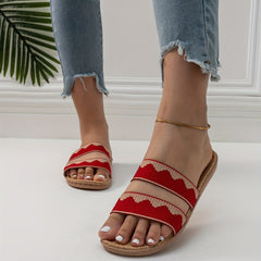 Women's Wave Striped Linen Slides Ultra Light Open Toe Double Bands Shoes