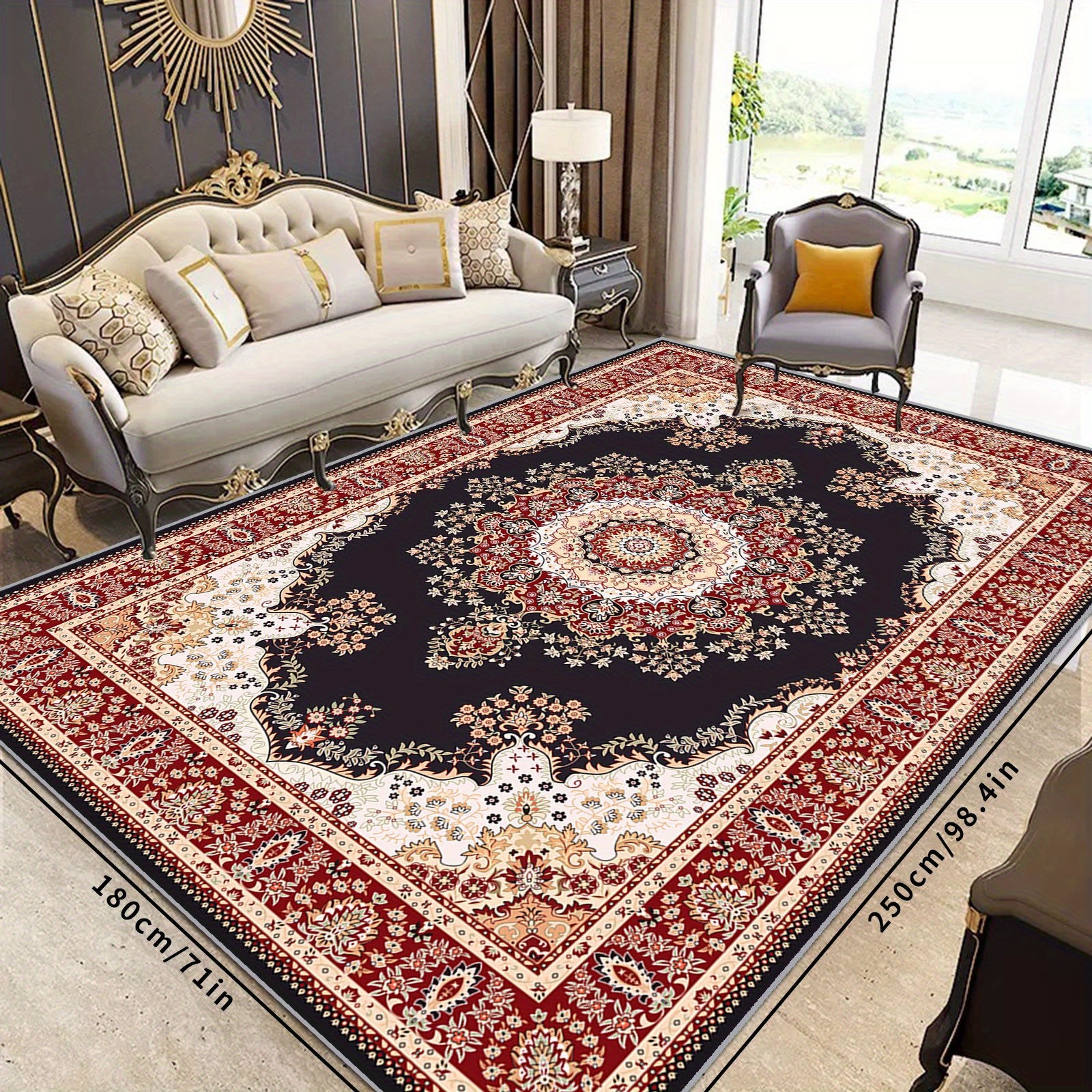 Large Vintage Persian Area Rug Non slip TPR Backing for Living Room Bedroom