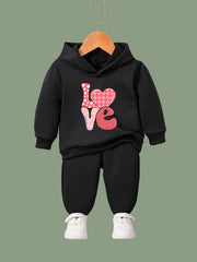 2pcs LOVE Print Heart Graphic Hoodies Pants Set Girls