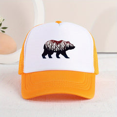 Mesh Print Bear Baseball Cap Sunshade Breathable Peaked Cap Trucker Hat