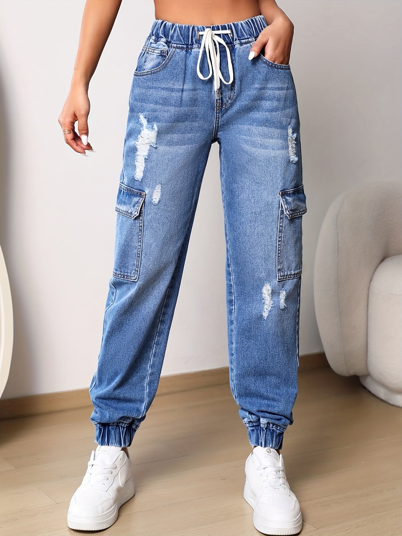 Jogger Jeans Drawstring Waist Cargo Pants Women's Denim Jeans