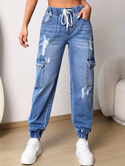 Jogger Jeans Drawstring Waist Cargo Pants Women's Denim Jeans