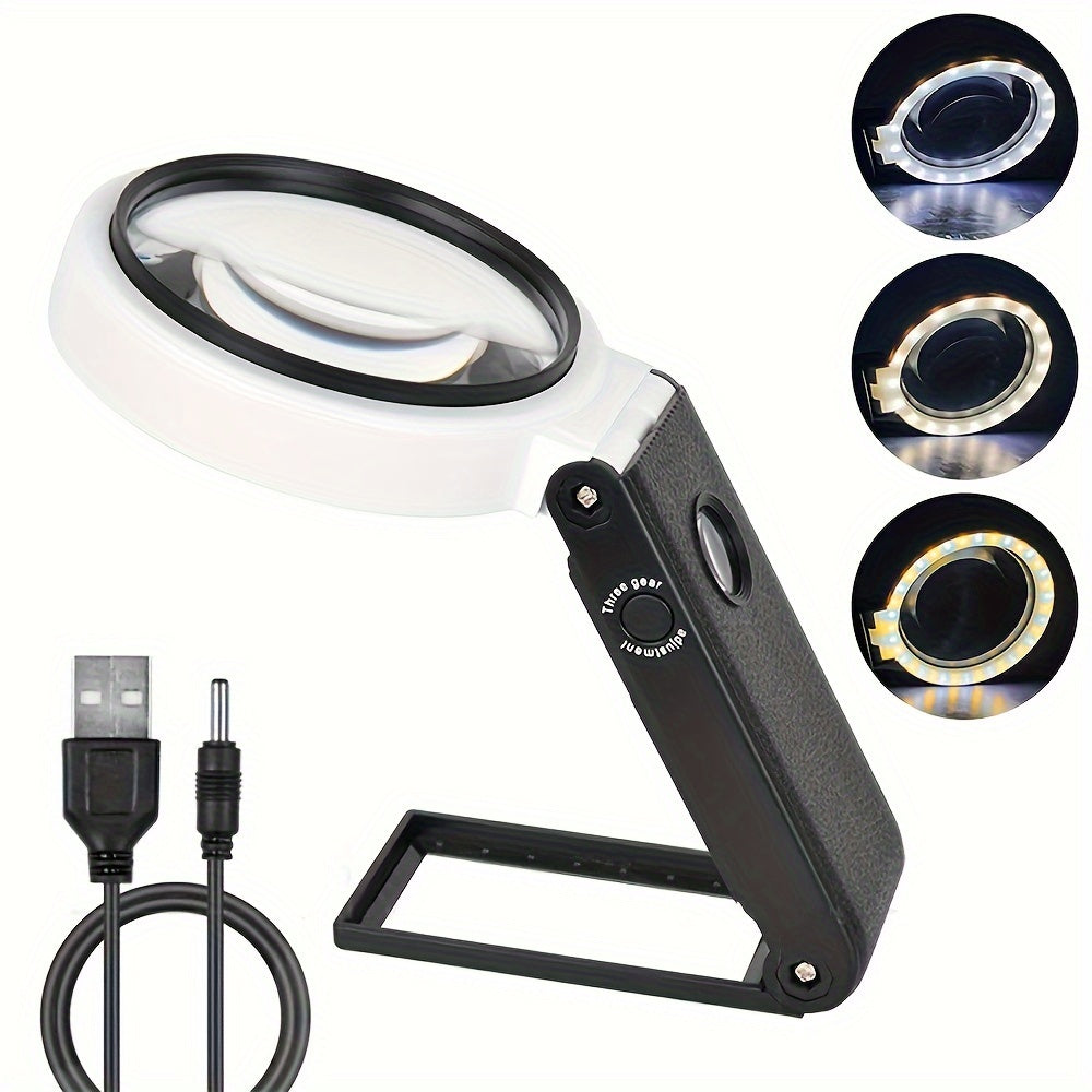 25X Magnifying Lens Handheld Eye Loupe Magnifier LED Illuminated Foldable