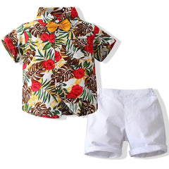 Boys Flower And Leaf Print Casual Outfit Set