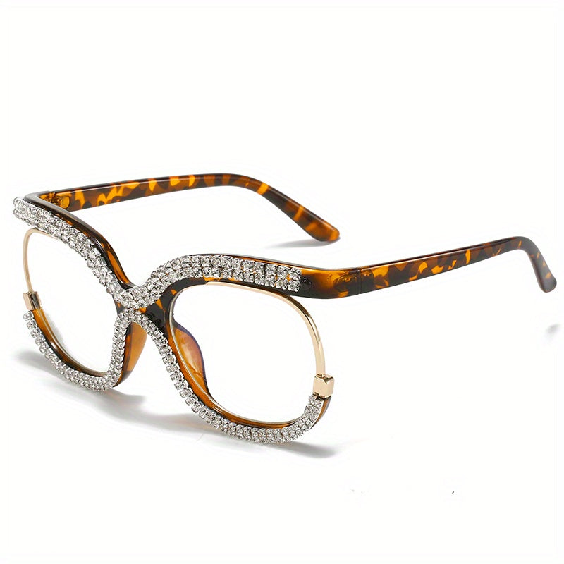 Owl Anti Light Glasses Rhinestone Clear Lens Glasses