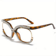 Owl Anti Light Glasses Rhinestone Clear Lens Glasses