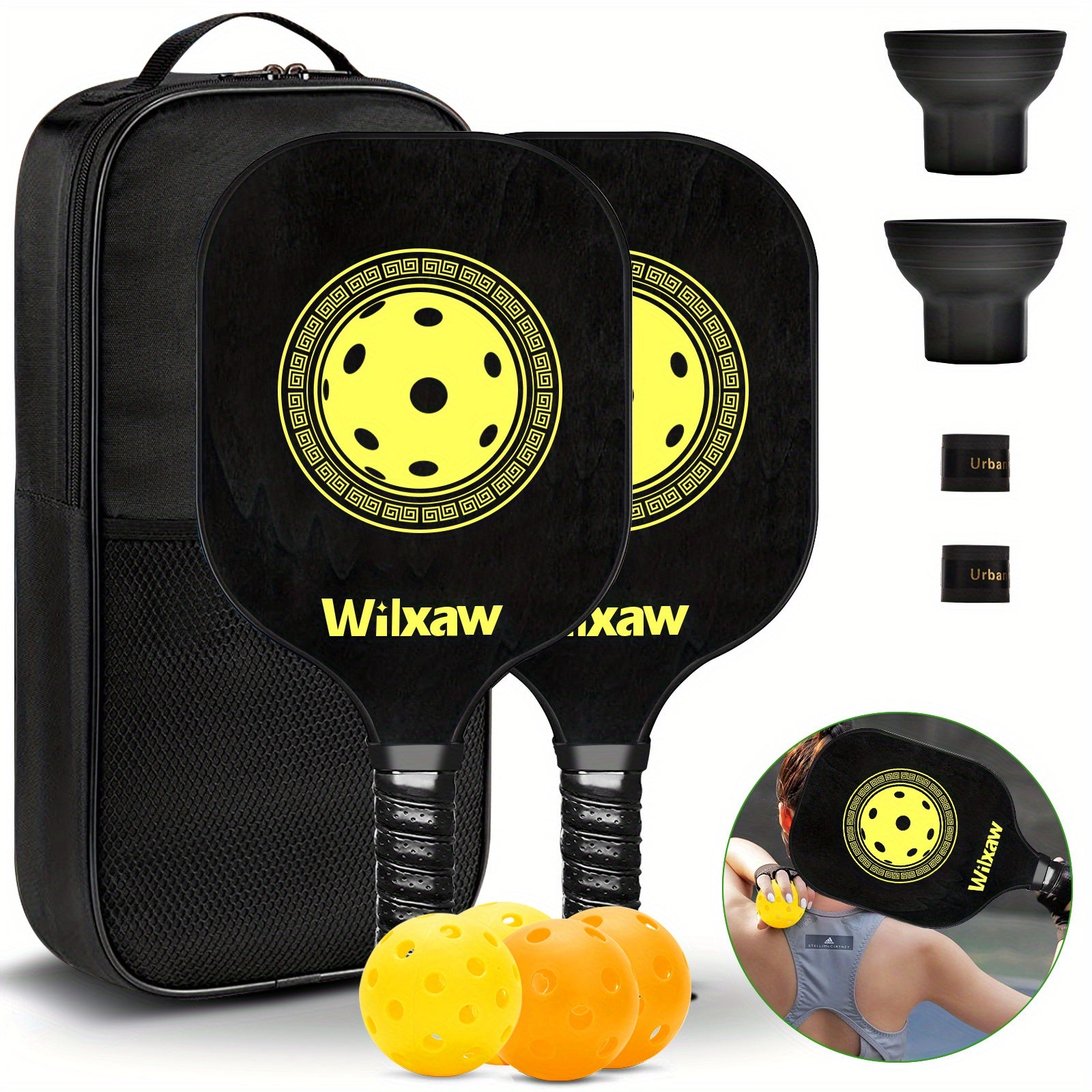 Pickleball Racket Set with Paddles, Balls, Sweatbands, Ball Pickers