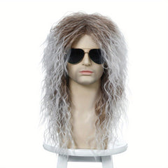 Halloween 80s Men's Wig Long Curly Hair Punk Rock Headgear Masquerade Party
