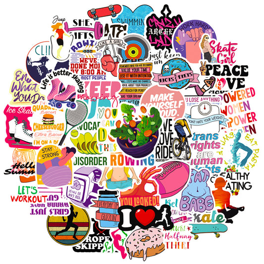50pcs Weight Loss Exercise Fitness Doodle Waterproof Sticker DIY