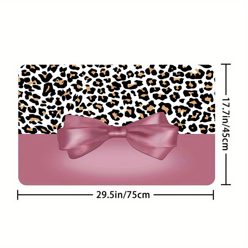 Leopard Bow Shower Curtain Set with Non Slip Bathroom Rug
