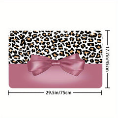 Leopard Bow Shower Curtain Set with Non Slip Bathroom Rug