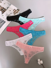 6pcs Floral Lace Mesh Thongs Stretch Panties Women's Lingerie