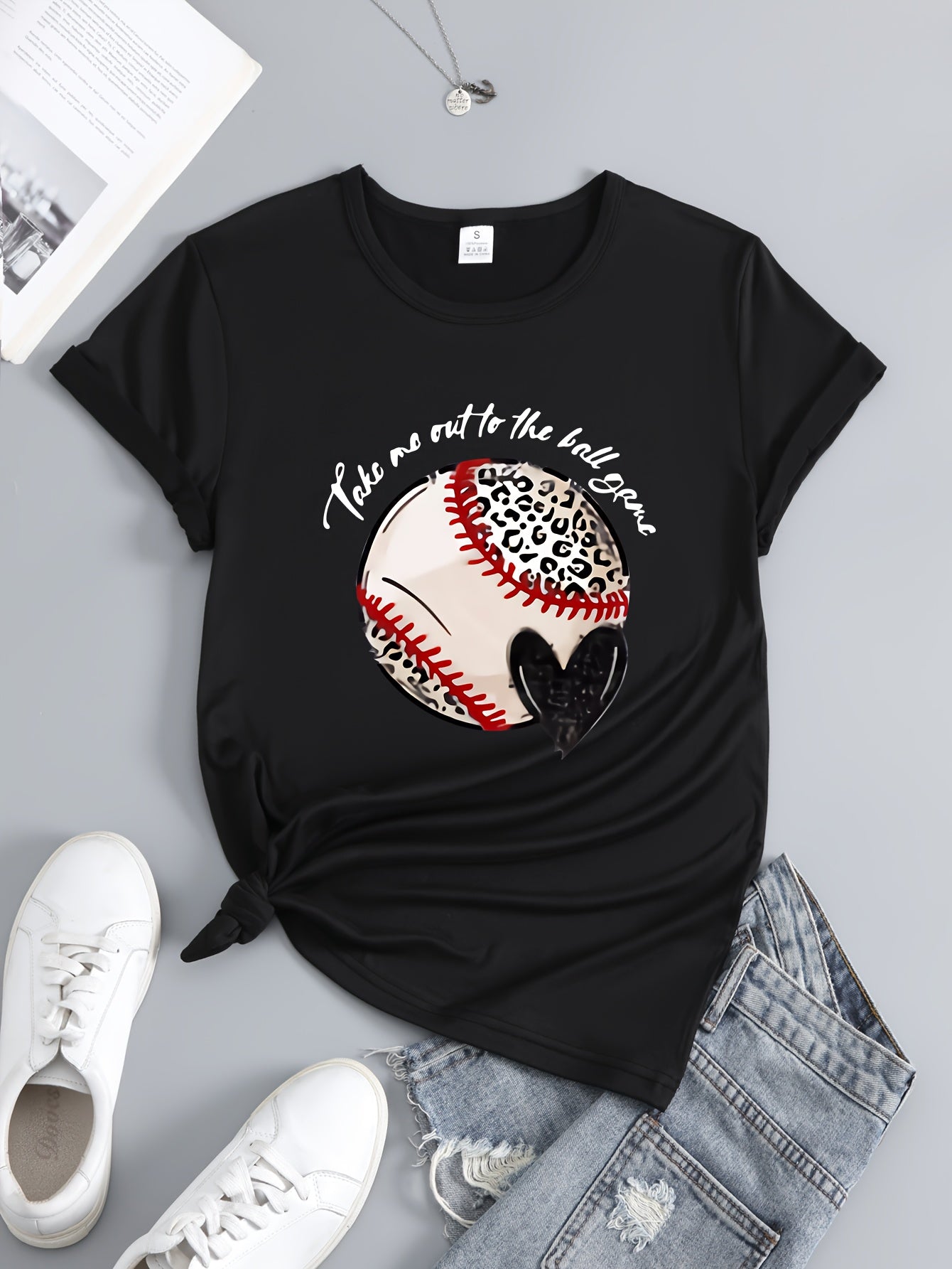 Baseball Graphic Short Sleeve Sports T shirt Round Neck
