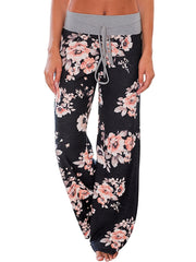 Flower Print Loose Pants Casual Lace up High Waist Wide Leg