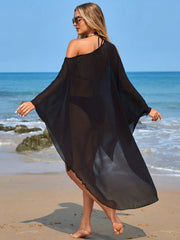 Batwing Sleeves Cover Up Dress Without Bikini Asymmetrical Semi Sheer Mid