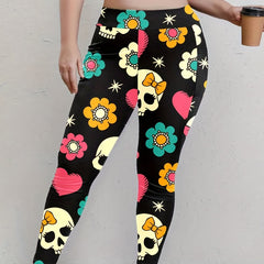 Halloween Leggings Women's Plus Funny Skull Print