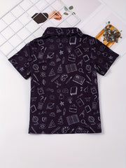School Bus Print Dress and Polo Shirt Set for Siblings