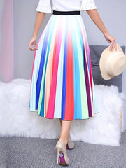 Women's Plus Ombre Stripe Print High Rise Pleated Maxi Skirt