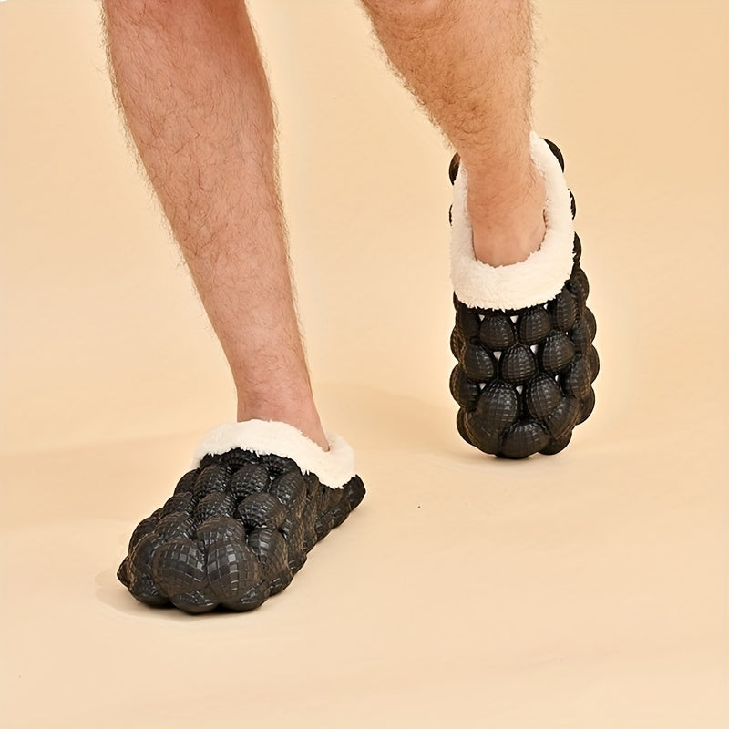 Men's Warm Bubble Slides with Fleece Causal Slippers
