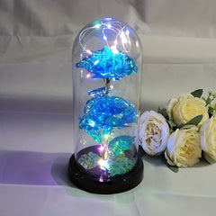 USB Powered Colorful Lights & Double Rose with Golden Leaves