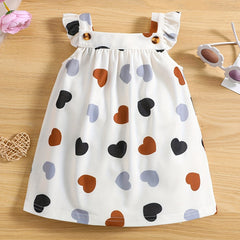 Toddler Girl's Striped Heart Dress Puffy Sleeves for Summer