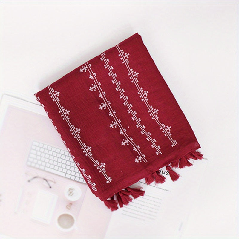 Polyester Print Tassel Scarf Casual Accessories