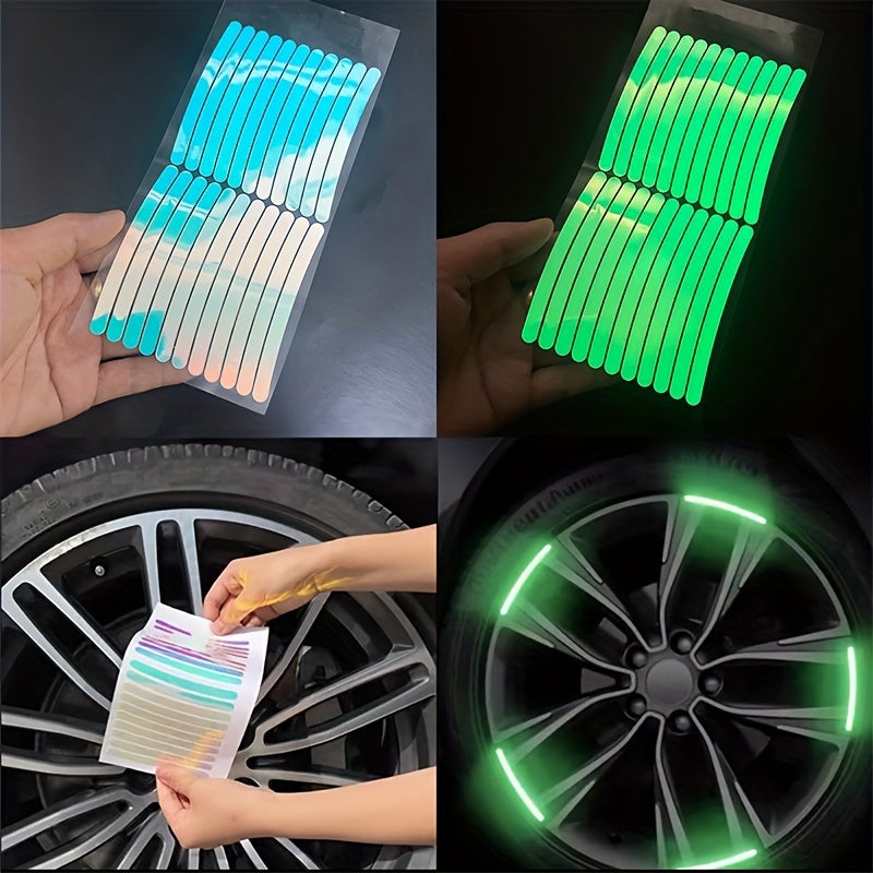 20pcs Wheel Luminous Reflective Stickers Fluorescent Green Stripes