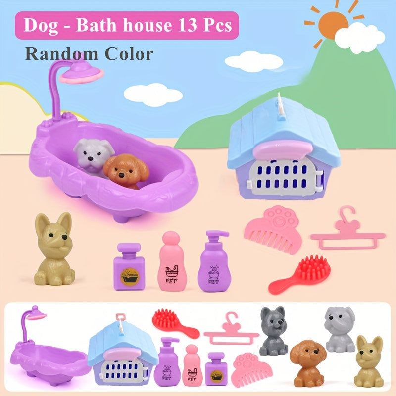 Plastic Dog Figurine Playset with Accessories for Kids
