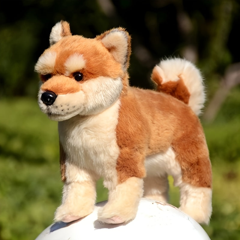 Realistic Shiba Inu Dog Plush Toy Brown Standing Stuffed Animal