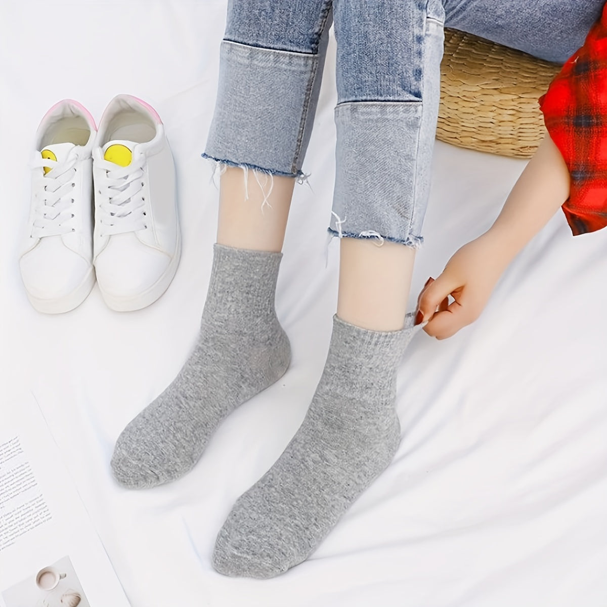30 Pairs Solid Socks Comfy & Breathable Women's Stockings & Hosiery