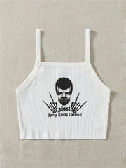 Stylish Graphic Print Backless Spaghetti Strap Camisole Tops