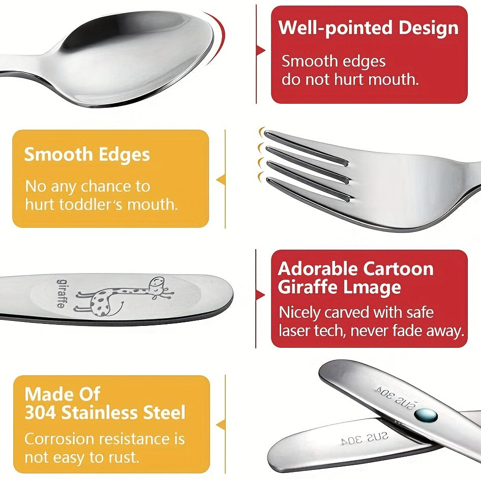 4pcs Toddler Utensil Sets 18 8 Stainless Steel Toddler Spoons And Forks