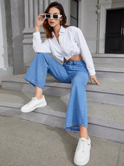High Waist Wide Leg Jeans Slash Pockets