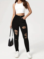 High Stretch Skinny Jeans Distressed Denim Pants