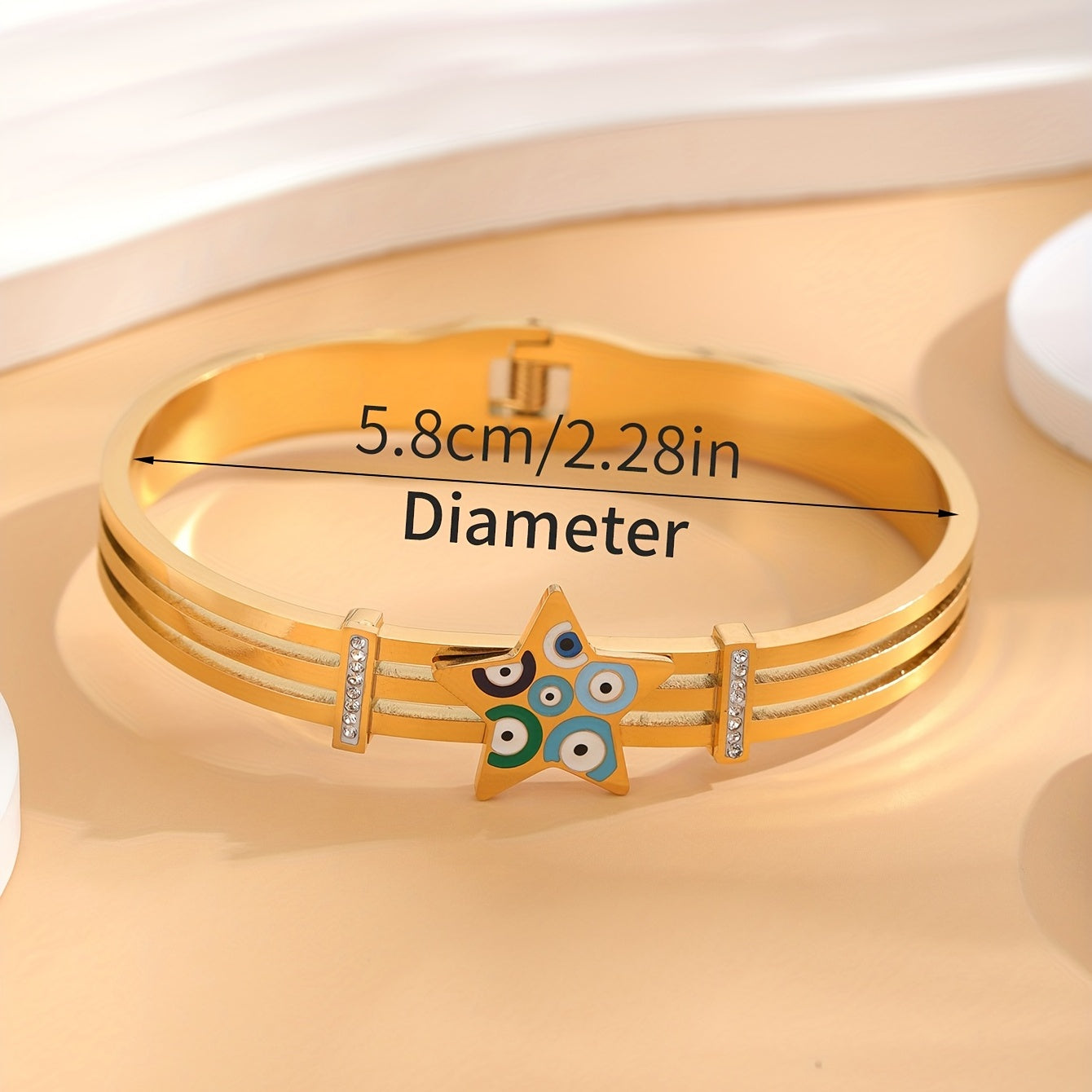 Colorful Eye Round Bracelet, Golden Stainless Steel, Delicate Gift for Daughter