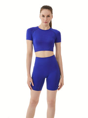 Solid Bustier And Shorts Sports Fitness Yoga Running Set