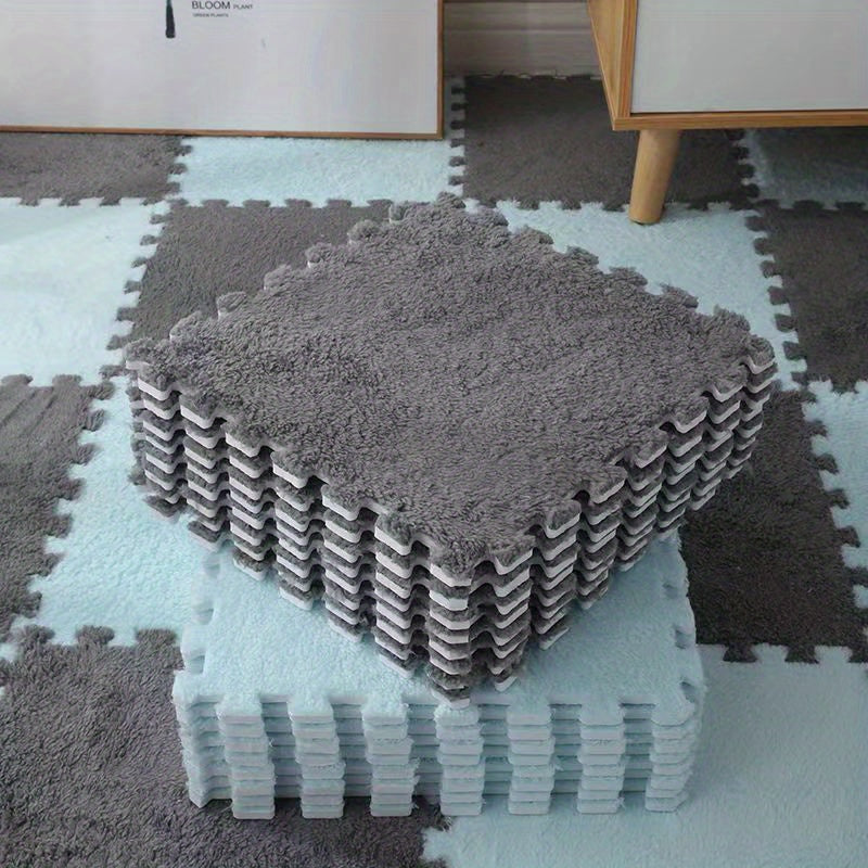 12pcs Plush Puzzle Foam Floor Mat Bay Window Mat Seat Mat Square