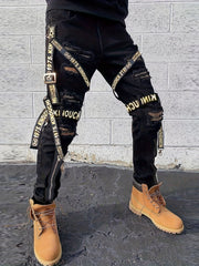 Men's Ripped Straight Denim Jeans With Pockets