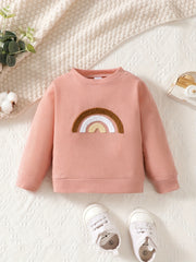 Unisex Rainbow Waffle Long Sleeve Pullover Top Crew Neck Blouse